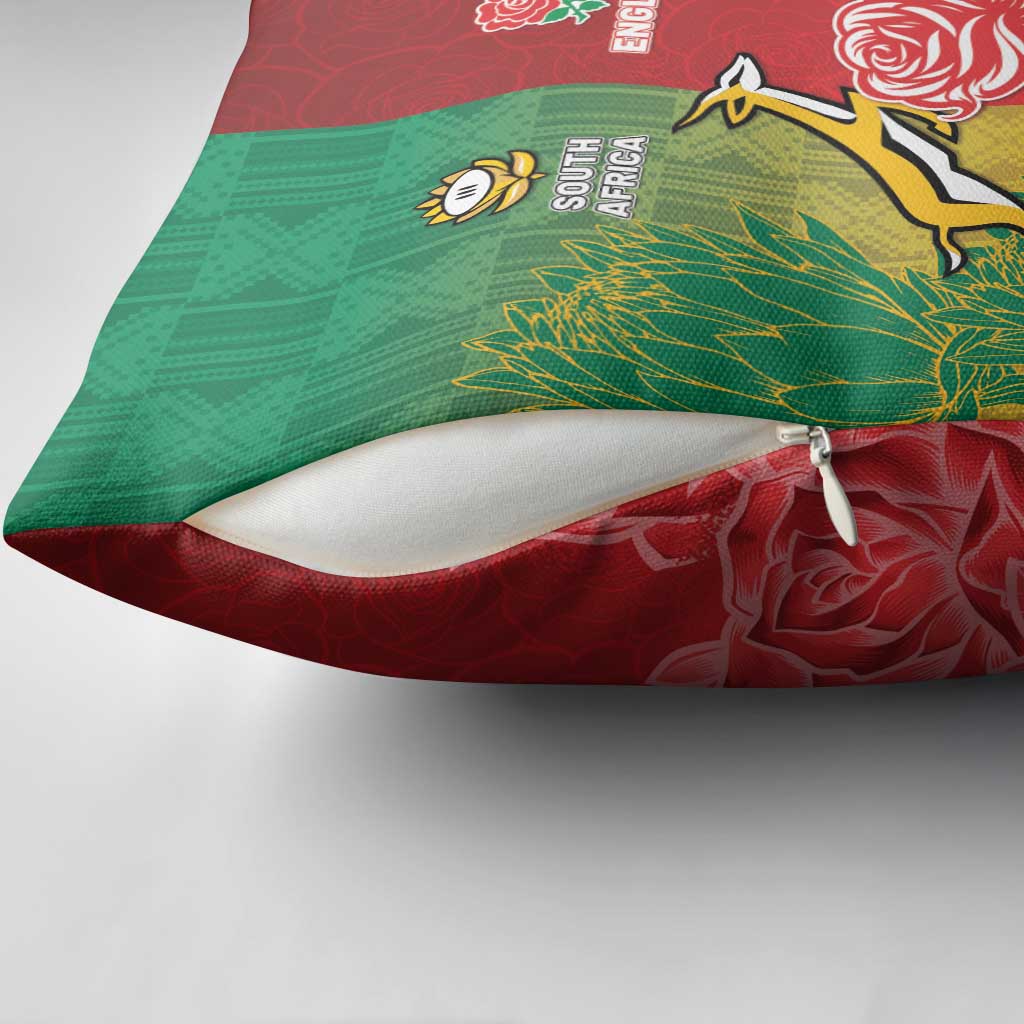 South Africa And England Rugby Pillow Cover Springboks And Red Rose Together - Wonder Print Shop