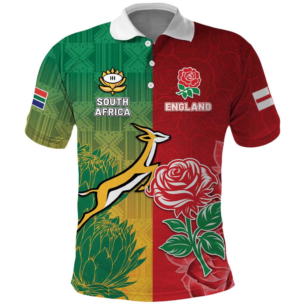 South Africa And England Rugby Custom Polo Shirt Springboks And Red Rose Together - Wonder Print Shop