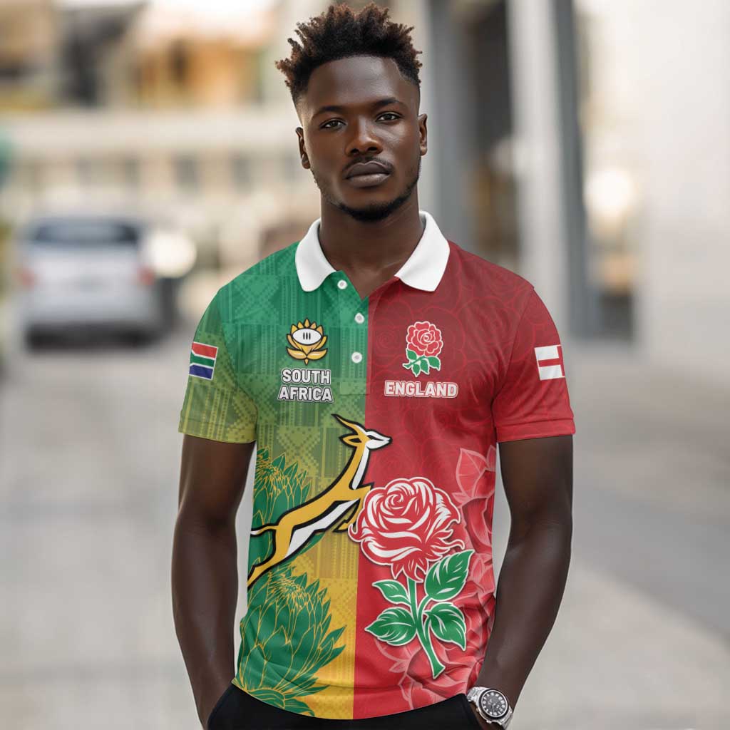 South Africa And England Rugby Custom Polo Shirt Springboks And Red Rose Together - Wonder Print Shop