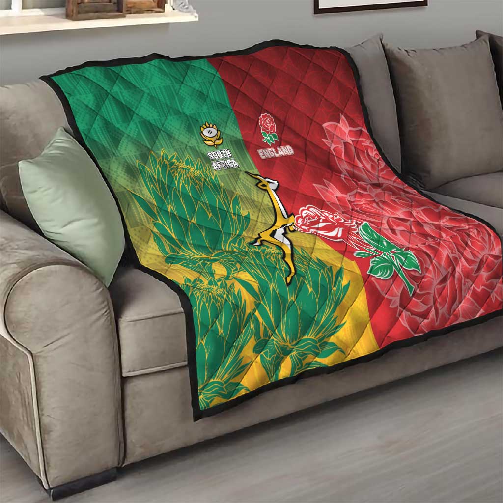 South Africa And England Rugby Quilt Springboks And Red Rose Together - Wonder Print Shop