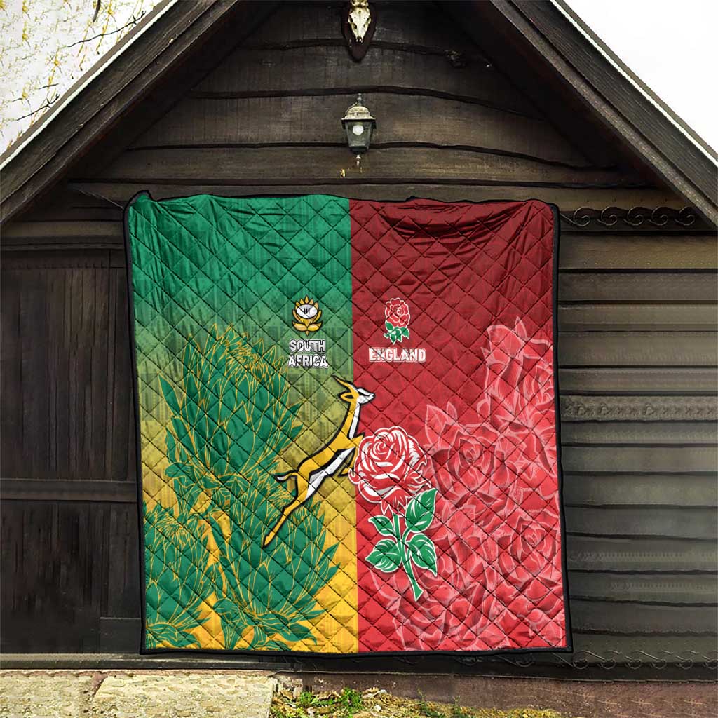 South Africa And England Rugby Quilt Springboks And Red Rose Together - Wonder Print Shop