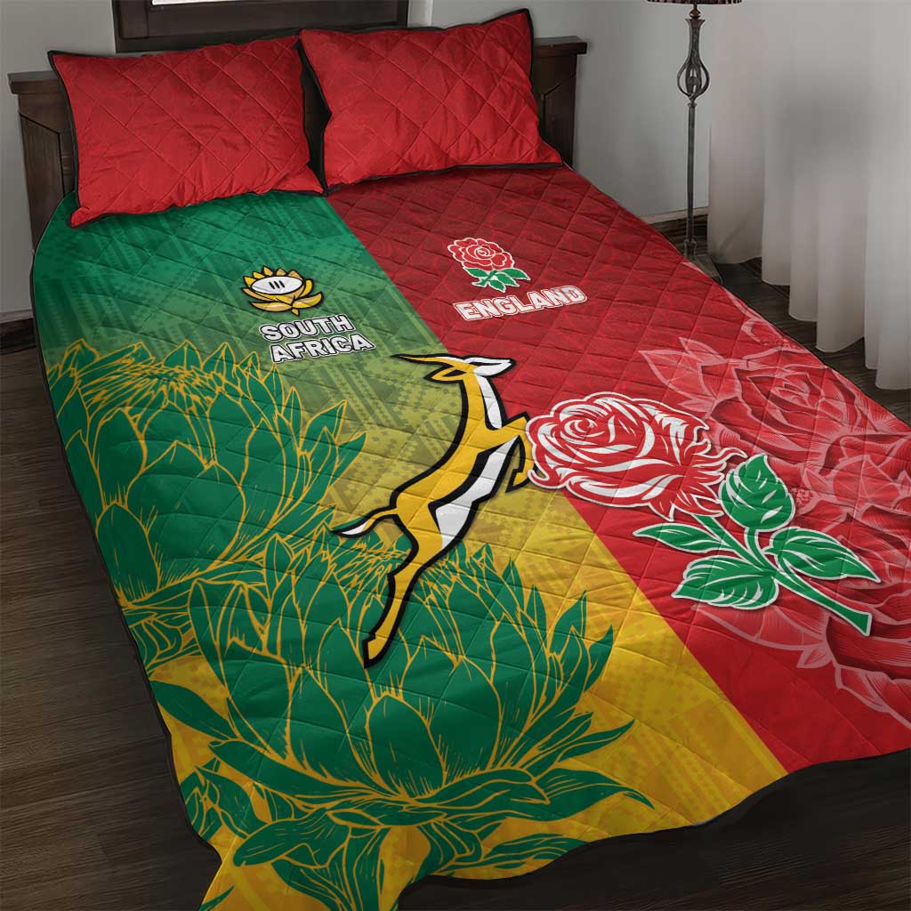 South Africa And England Rugby Quilt Bed Set Springboks And Red Rose Together - Wonder Print Shop
