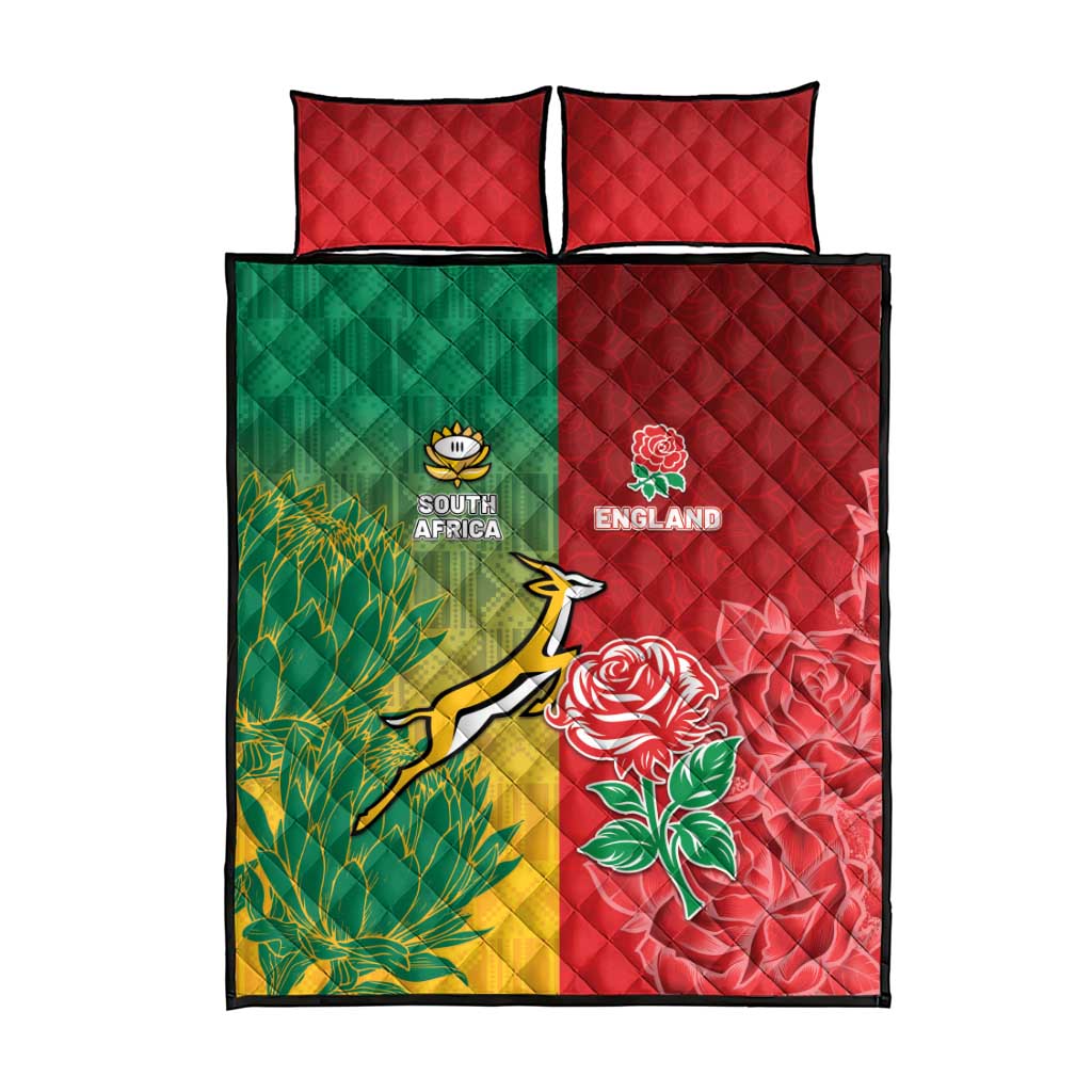 South Africa And England Rugby Quilt Bed Set Springboks And Red Rose Together - Wonder Print Shop