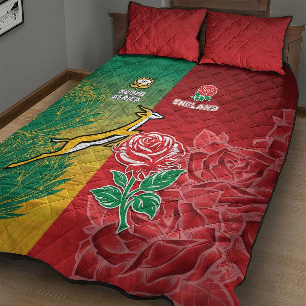 South Africa And England Rugby Quilt Bed Set Springboks And Red Rose Together - Wonder Print Shop
