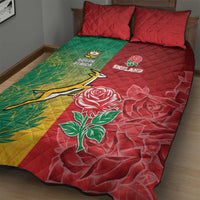 South Africa And England Rugby Quilt Bed Set Springboks And Red Rose Together - Wonder Print Shop