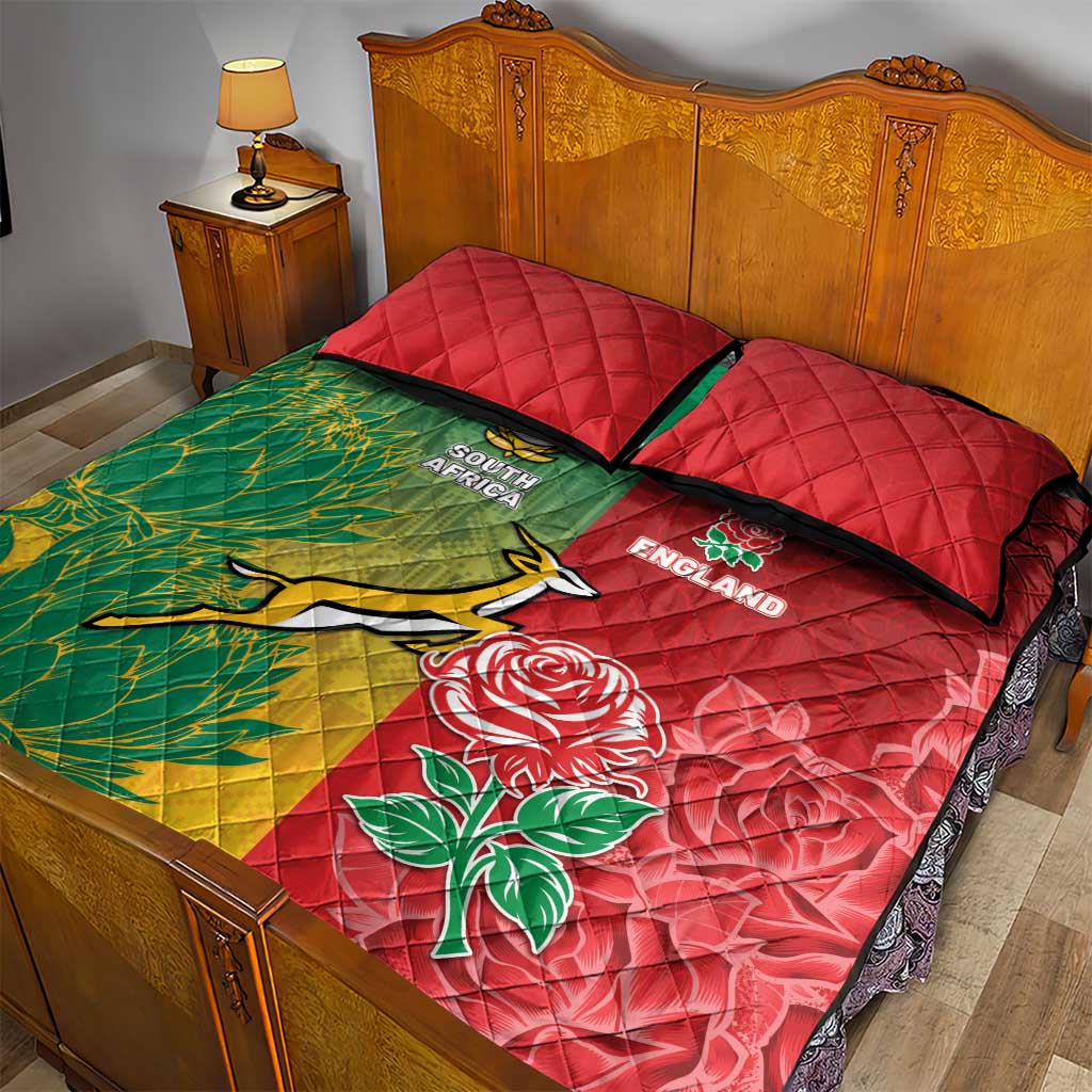 South Africa And England Rugby Quilt Bed Set Springboks And Red Rose Together - Wonder Print Shop