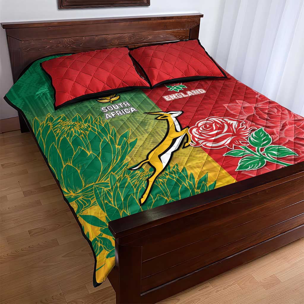 South Africa And England Rugby Quilt Bed Set Springboks And Red Rose Together - Wonder Print Shop