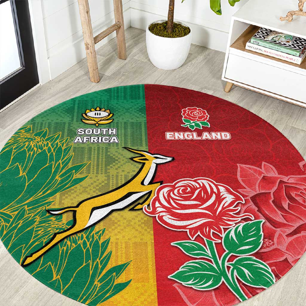 South Africa And England Rugby Round Carpet Springboks And Red Rose Together - Wonder Print Shop