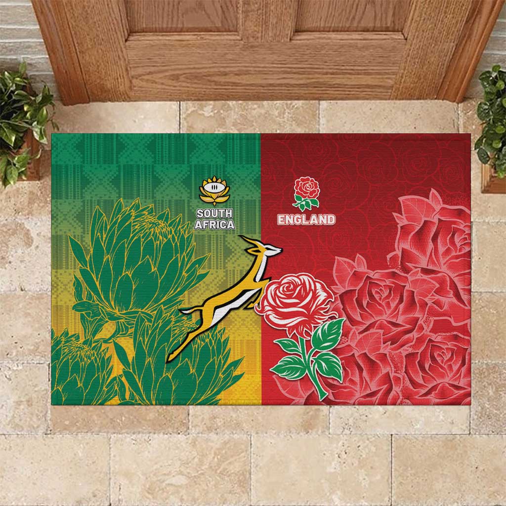 South Africa And England Rugby Rubber Doormat Springboks And Red Rose Together - Wonder Print Shop