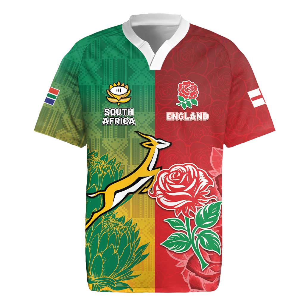 South Africa And England Rugby Custom Rugby Jersey Springboks And Red Rose Together - Wonder Print Shop