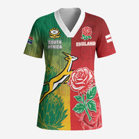 South Africa And England Rugby Custom Scrub Top Springboks And Red Rose Together - Wonder Print Shop