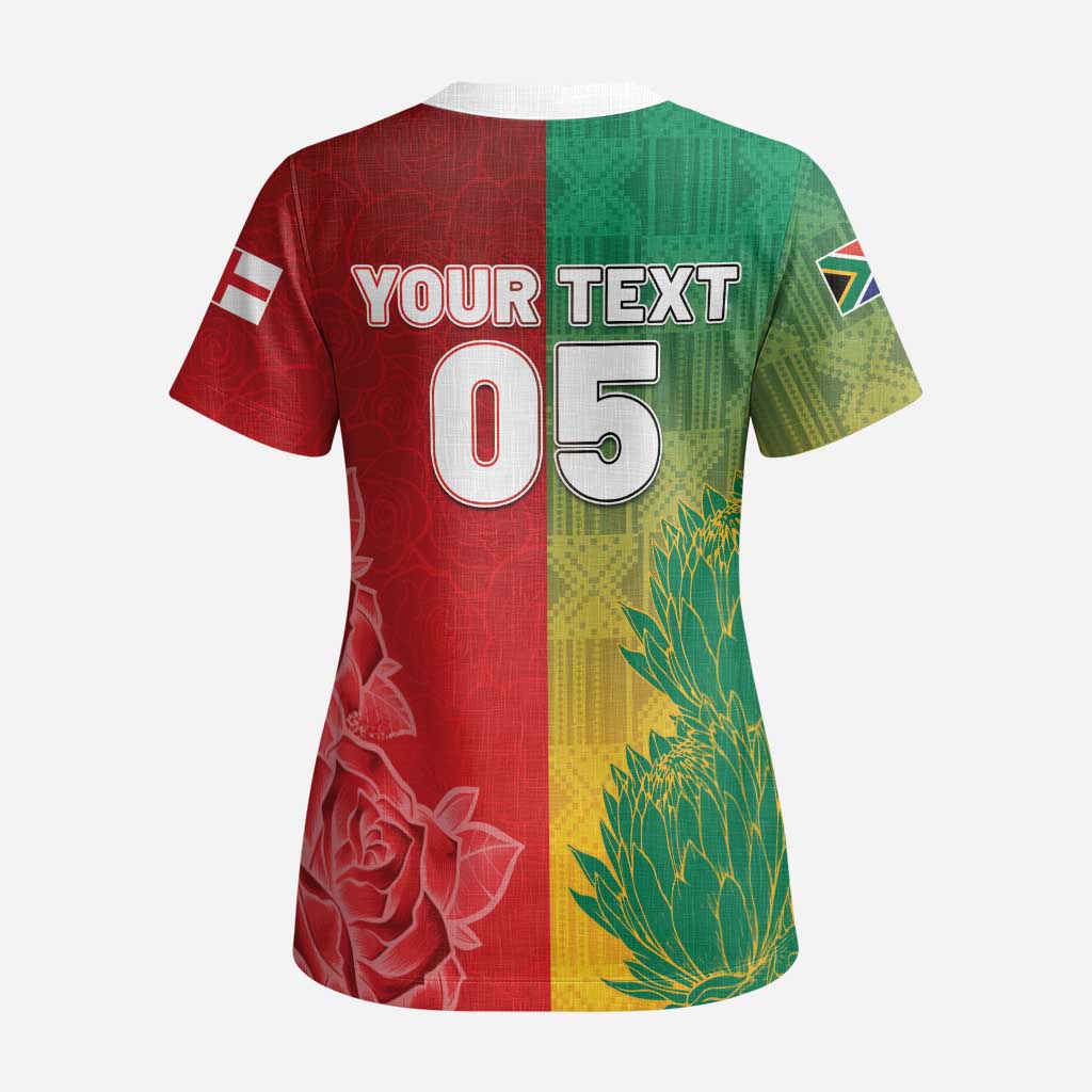South Africa And England Rugby Custom Scrub Top Springboks And Red Rose Together - Wonder Print Shop