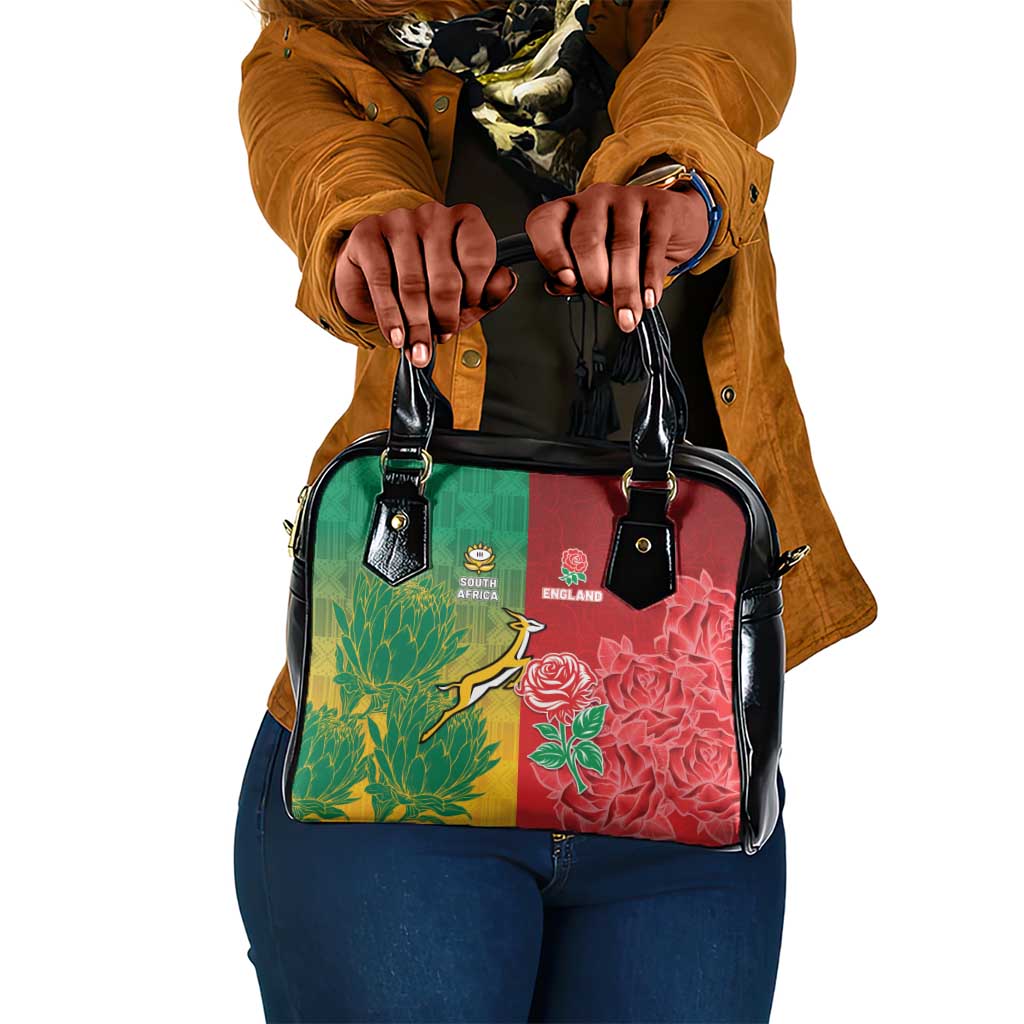 South Africa And England Rugby Shoulder Handbag Springboks And Red Rose Together - Wonder Print Shop