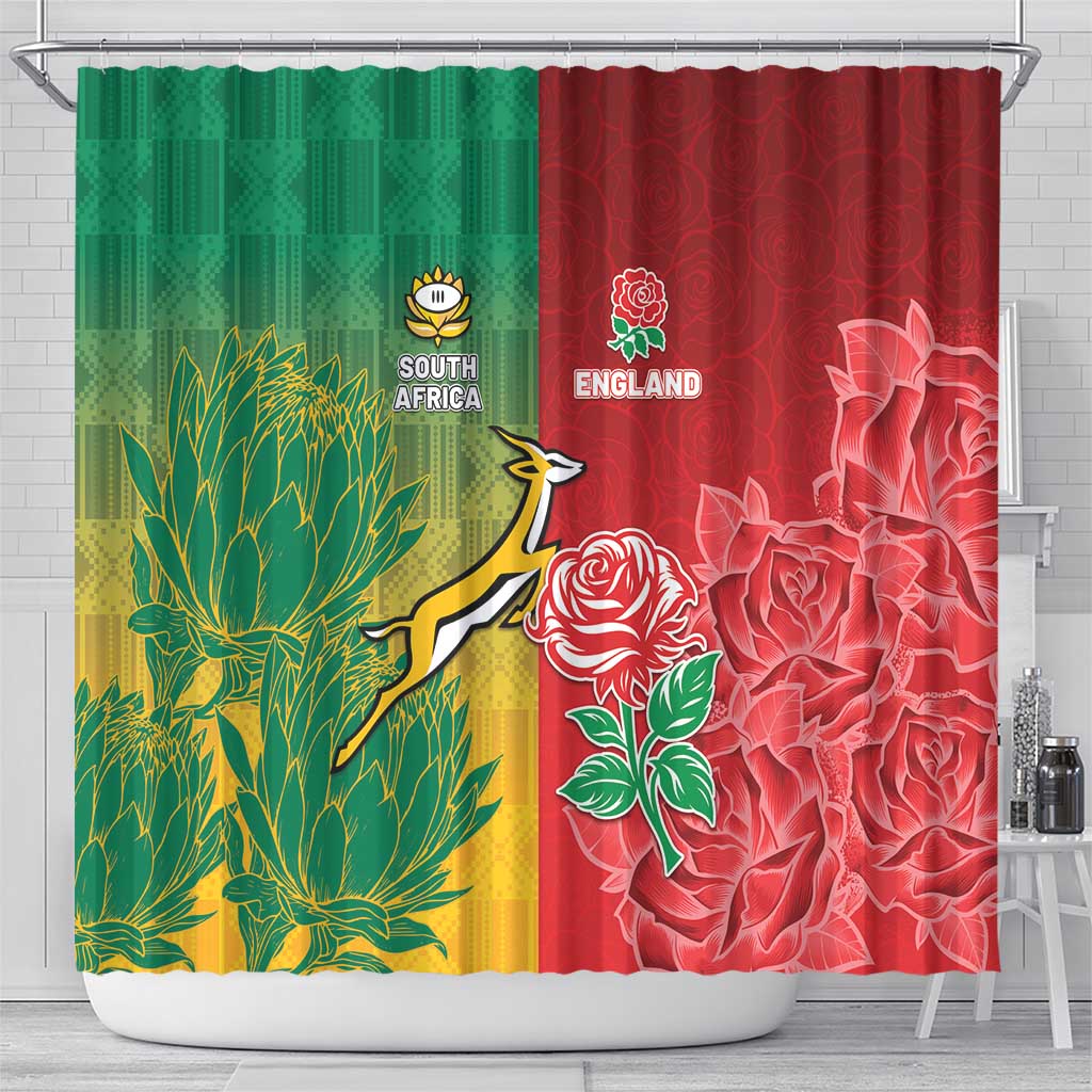 South Africa And England Rugby Shower Curtain Springboks And Red Rose Together - Wonder Print Shop