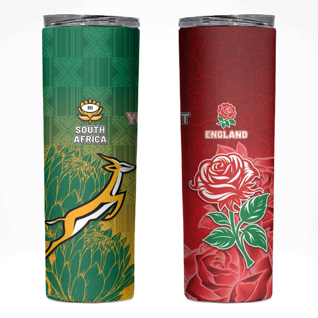South Africa And England Rugby Custom Skinny Tumbler Springboks And Red Rose Together - Wonder Print Shop