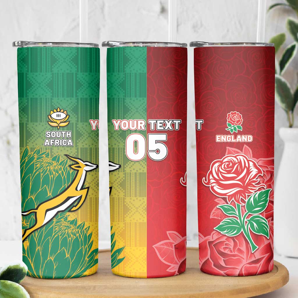 South Africa And England Rugby Custom Skinny Tumbler Springboks And Red Rose Together - Wonder Print Shop