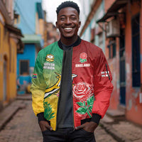 South Africa And England Rugby Custom Sleeve Zip Bomber Jacket Springboks And Red Rose Together - Wonder Print Shop