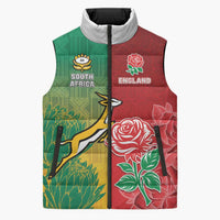 South Africa And England Rugby Custom Sleeveless Puffer Jacket Springboks And Red Rose Together - Wonder Print Shop