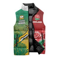 South Africa And England Rugby Custom Sleeveless Puffer Jacket Springboks And Red Rose Together - Wonder Print Shop