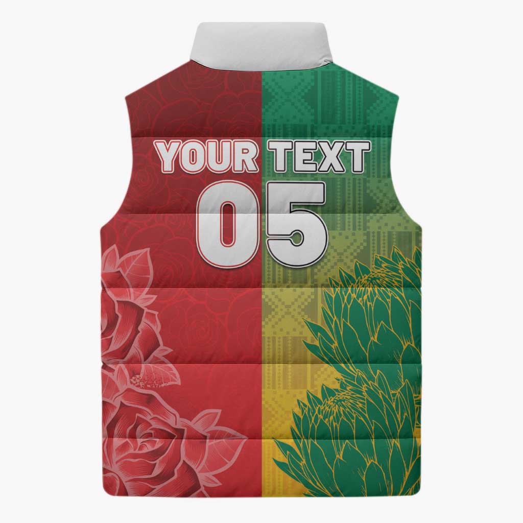 South Africa And England Rugby Custom Sleeveless Puffer Jacket Springboks And Red Rose Together - Wonder Print Shop