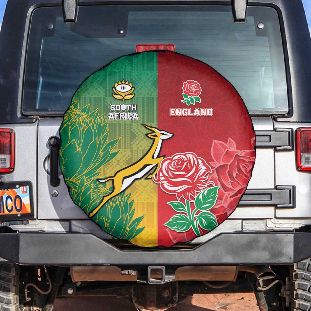 South Africa And England Rugby Spare Tire Cover Springboks And Red Rose Together - Wonder Print Shop