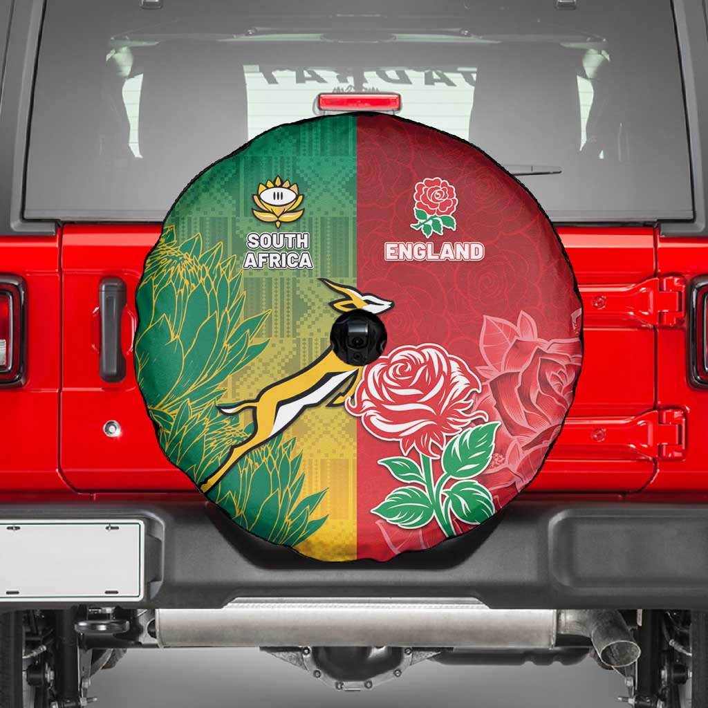 South Africa And England Rugby Spare Tire Cover Springboks And Red Rose Together - Wonder Print Shop