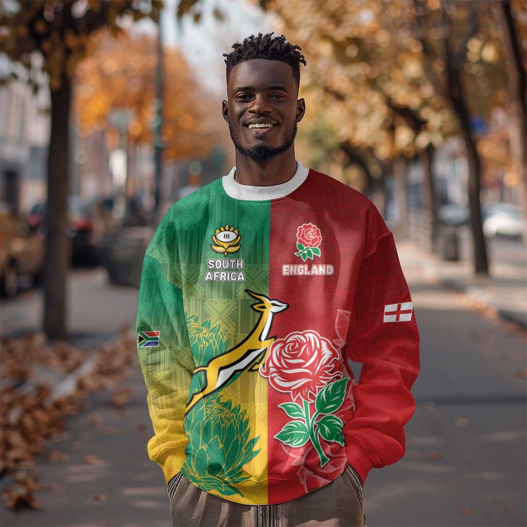 South Africa And England Rugby Custom Sweatshirt Springboks And Red Rose Together - Wonder Print Shop