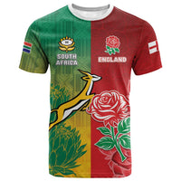 South Africa And England Rugby Custom T shirt Springboks And Red Rose Together - Wonder Print Shop