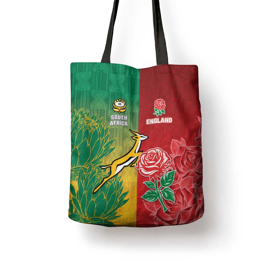 South Africa And England Rugby Tote Bag Springboks And Red Rose Together - Wonder Print Shop