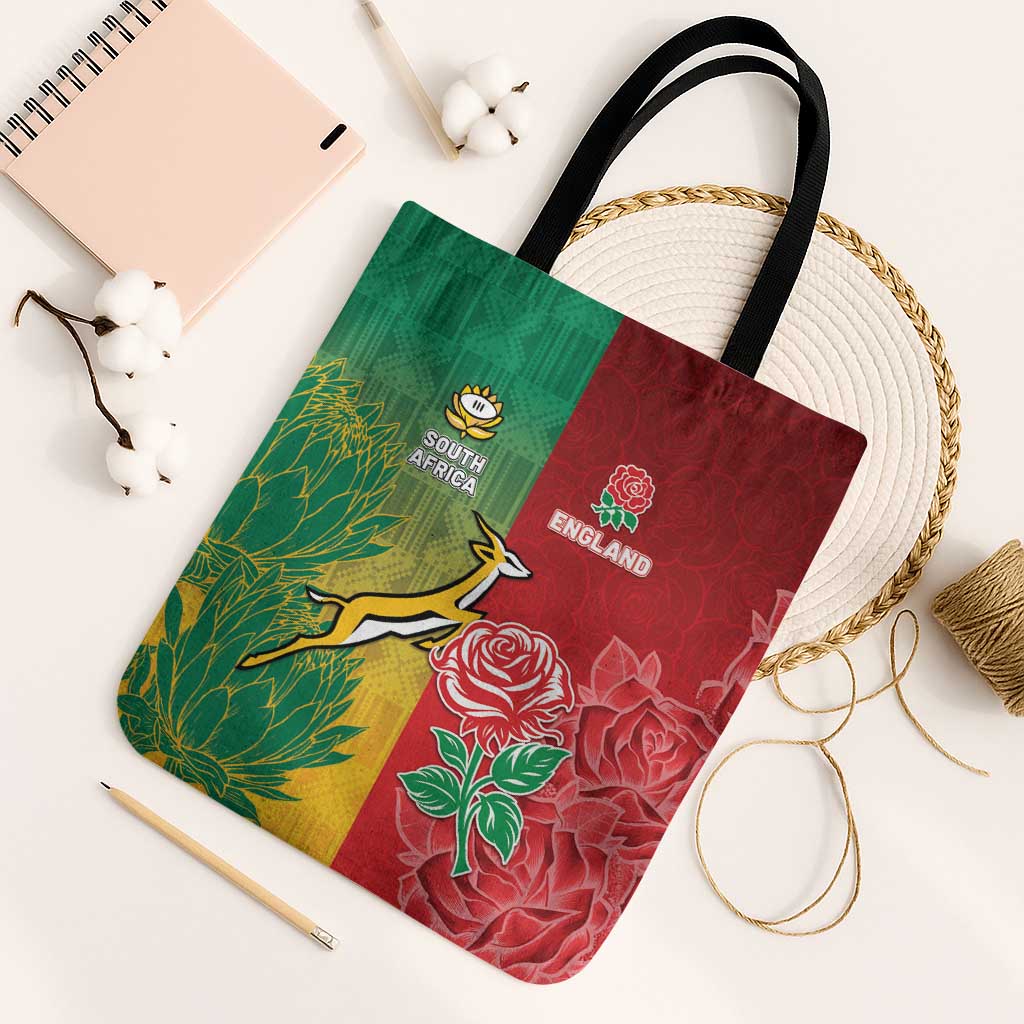 South Africa And England Rugby Tote Bag Springboks And Red Rose Together - Wonder Print Shop