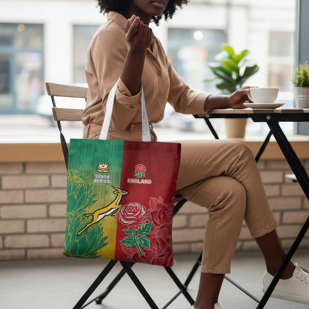 South Africa And England Rugby Tote Bag Springboks And Red Rose Together - Wonder Print Shop