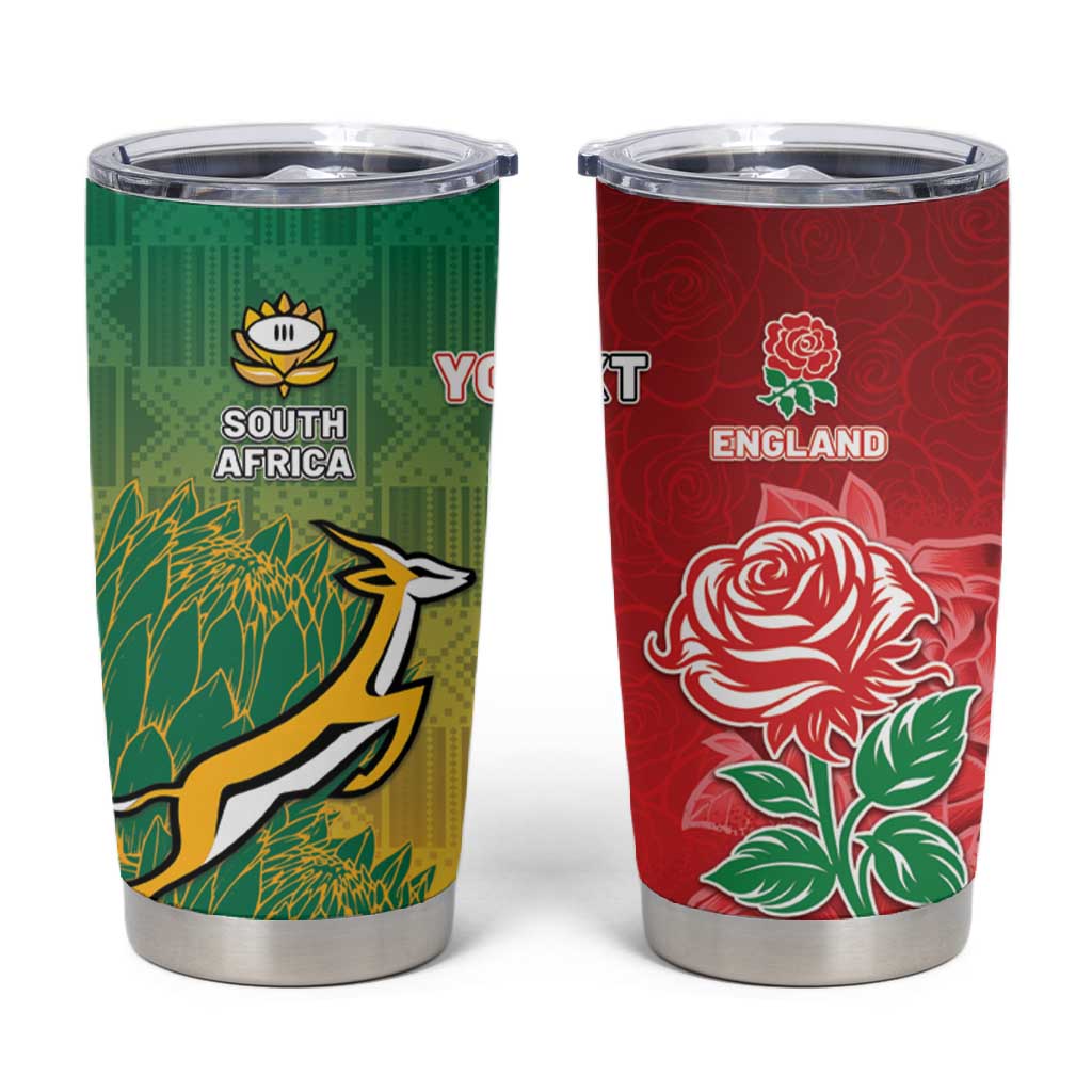 South Africa And England Rugby Custom Tumbler Cup Springboks And Red Rose Together - Wonder Print Shop