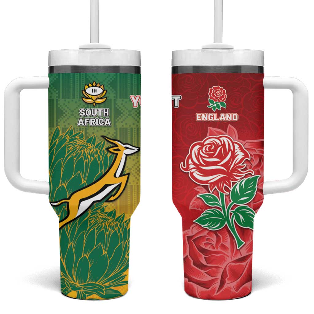 South Africa And England Rugby Custom Tumbler With Handle Springboks And Red Rose Together - Wonder Print Shop