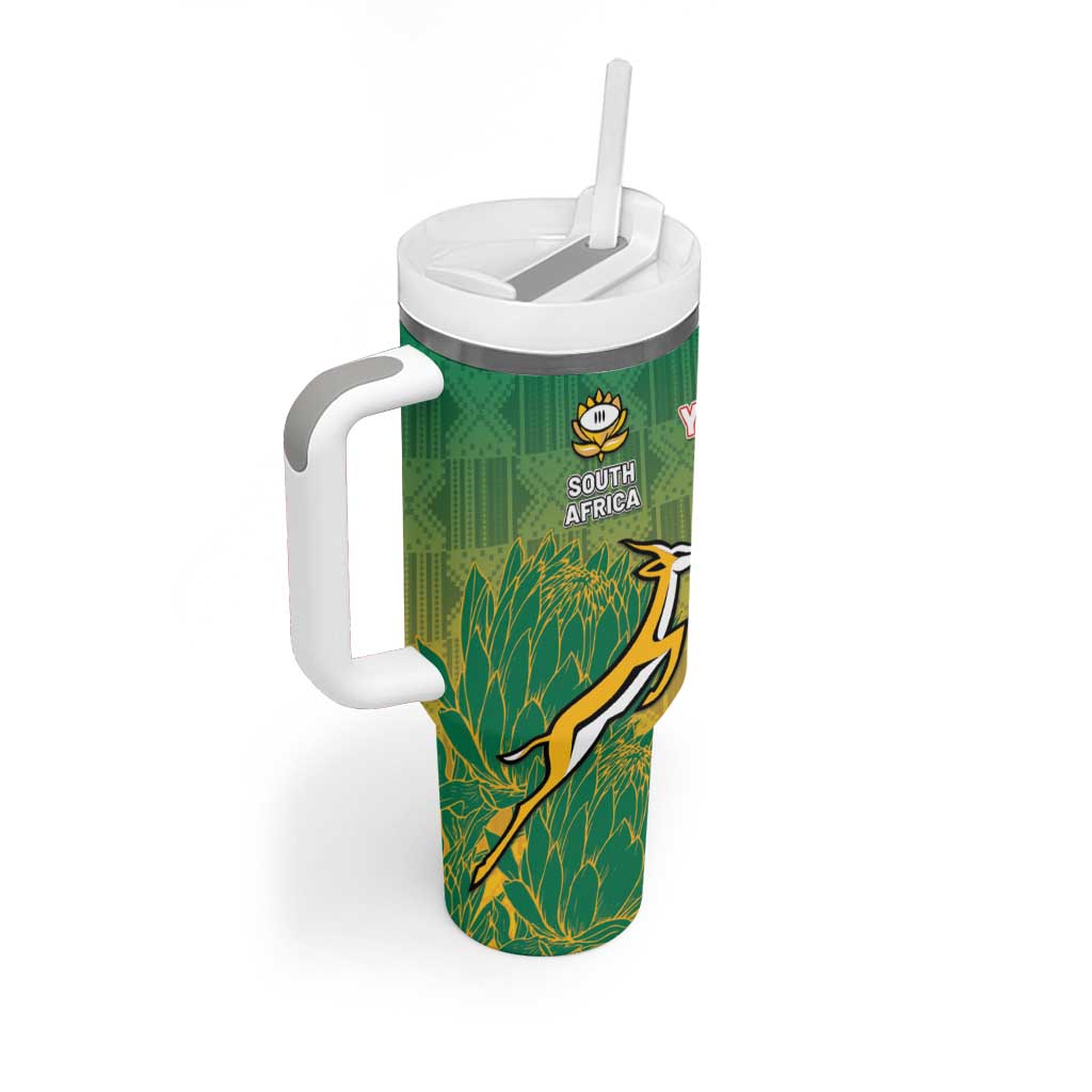 South Africa And England Rugby Custom Tumbler With Handle Springboks And Red Rose Together - Wonder Print Shop