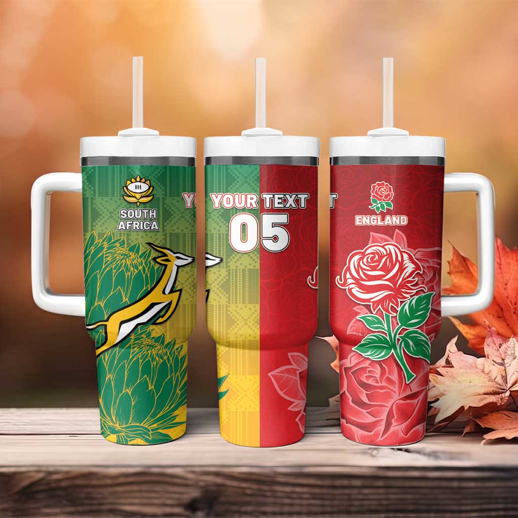 South Africa And England Rugby Custom Tumbler With Handle Springboks And Red Rose Together - Wonder Print Shop
