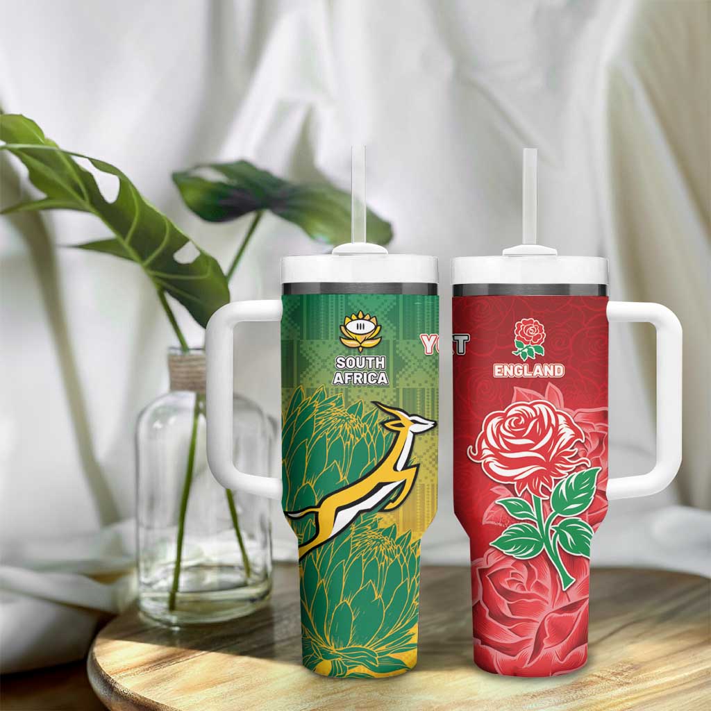South Africa And England Rugby Custom Tumbler With Handle Springboks And Red Rose Together - Wonder Print Shop