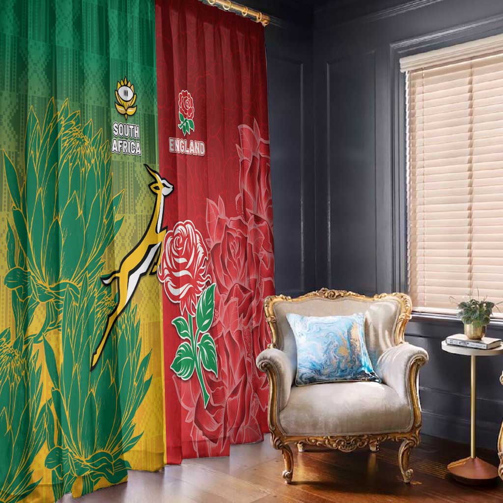 South Africa And England Rugby Window Curtain Springboks And Red Rose Together - Wonder Print Shop