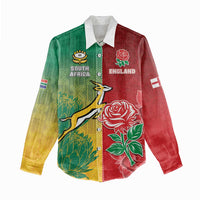 South Africa And England Rugby Custom Women Casual Shirt Springboks And Red Rose Together - Wonder Print Shop