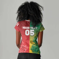 South Africa And England Rugby Custom Women V-Neck T-Shirt Springboks And Red Rose Together - Wonder Print Shop