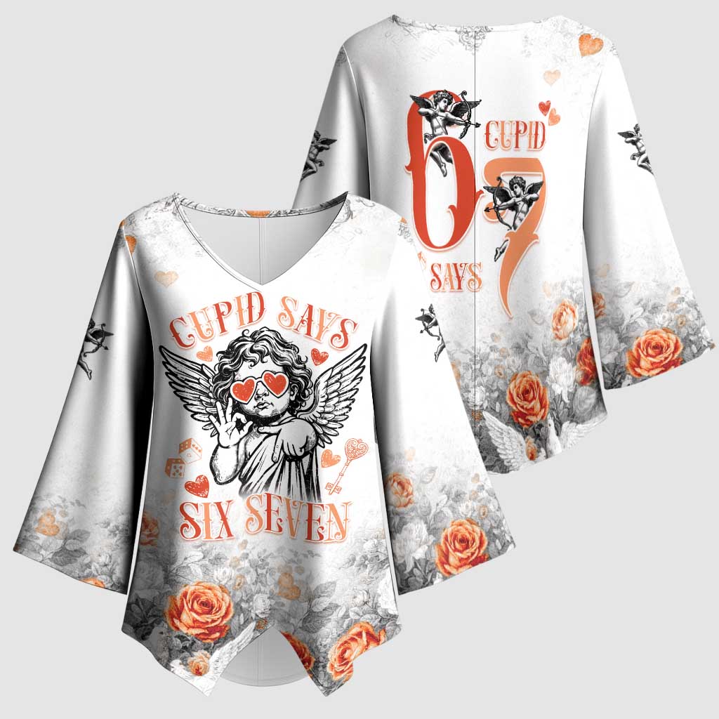 Funny Valentines Day Kimono Sleeve Blouse Cupid Says 67