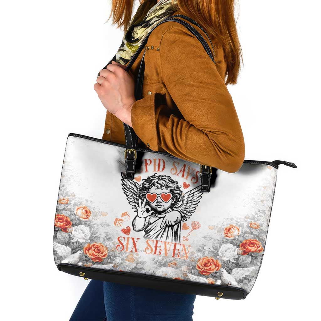 Funny Valentines Day Leather Tote Bag Cupid Says 67