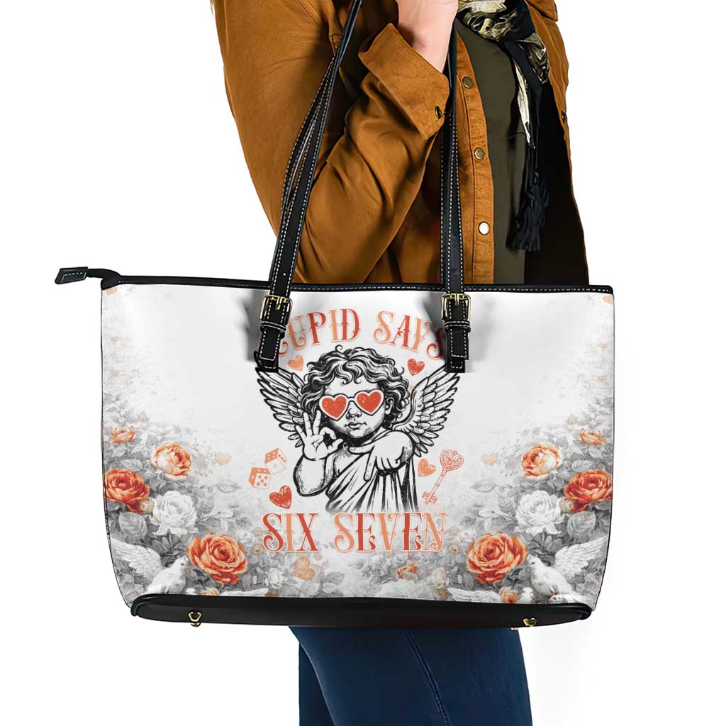Funny Valentines Day Leather Tote Bag Cupid Says 67
