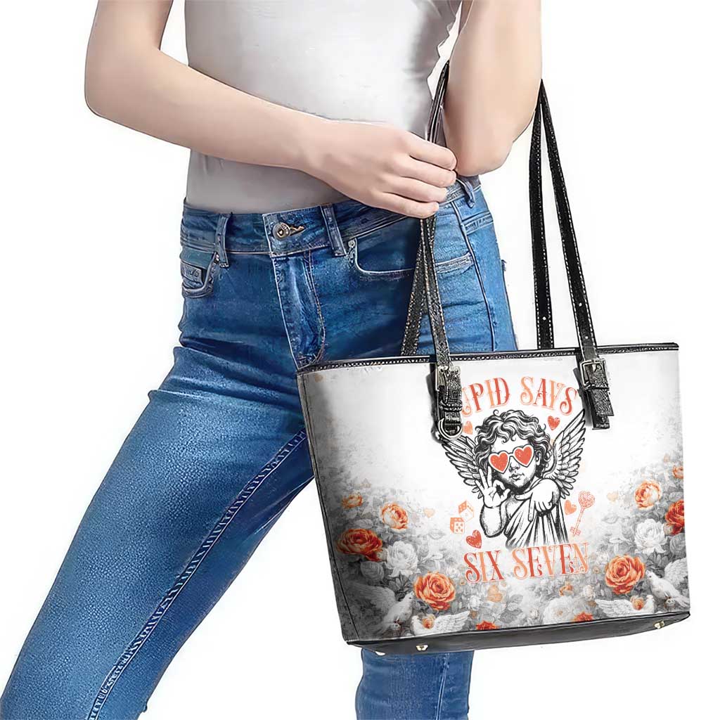 Funny Valentines Day Leather Tote Bag Cupid Says 67