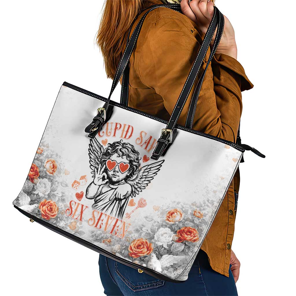 Funny Valentines Day Leather Tote Bag Cupid Says 67