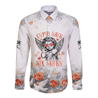 Funny Valentines Day Long Sleeve Button Shirt Cupid Says 67