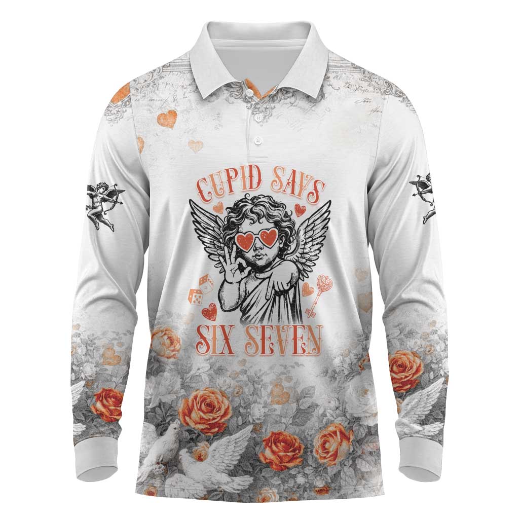 Funny Valentines Day Long Sleeve Polo Shirt Cupid Says 67