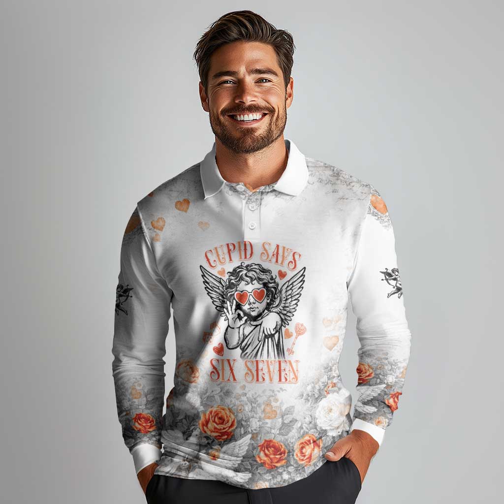 Funny Valentines Day Long Sleeve Polo Shirt Cupid Says 67