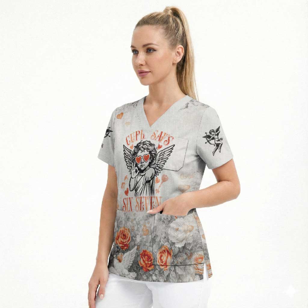 Funny Valentines Day Scrub Top Cupid Says 67