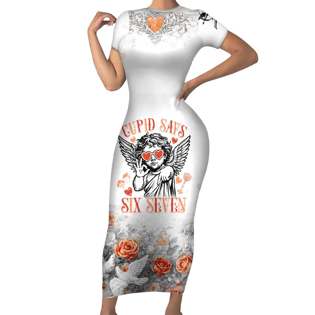 Funny Valentines Day Short Sleeve Bodycon Dress Cupid Says 67