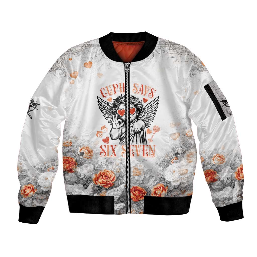 Funny Valentines Day Sleeve Zip Bomber Jacket Cupid Says 67